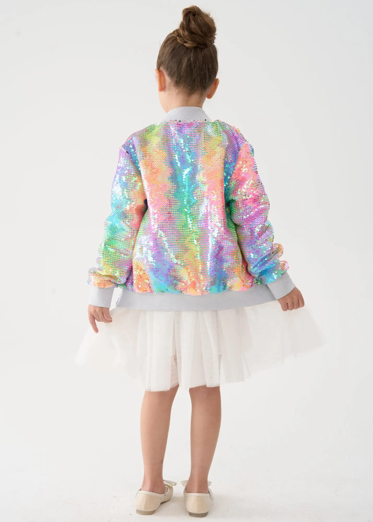 2Bunnies Girls' Spectrum Spark Sequin Bomber Jacket