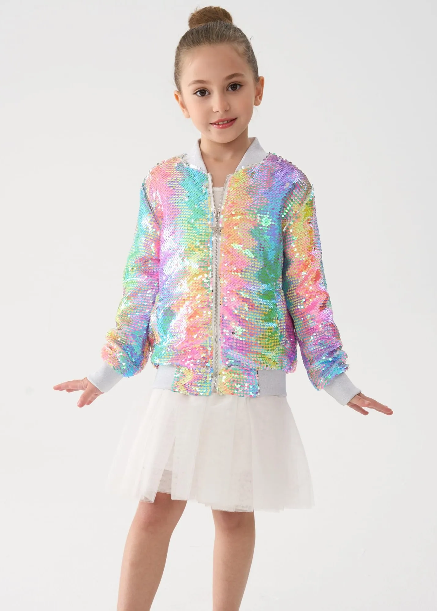 2Bunnies Girls' Spectrum Spark Sequin Bomber Jacket