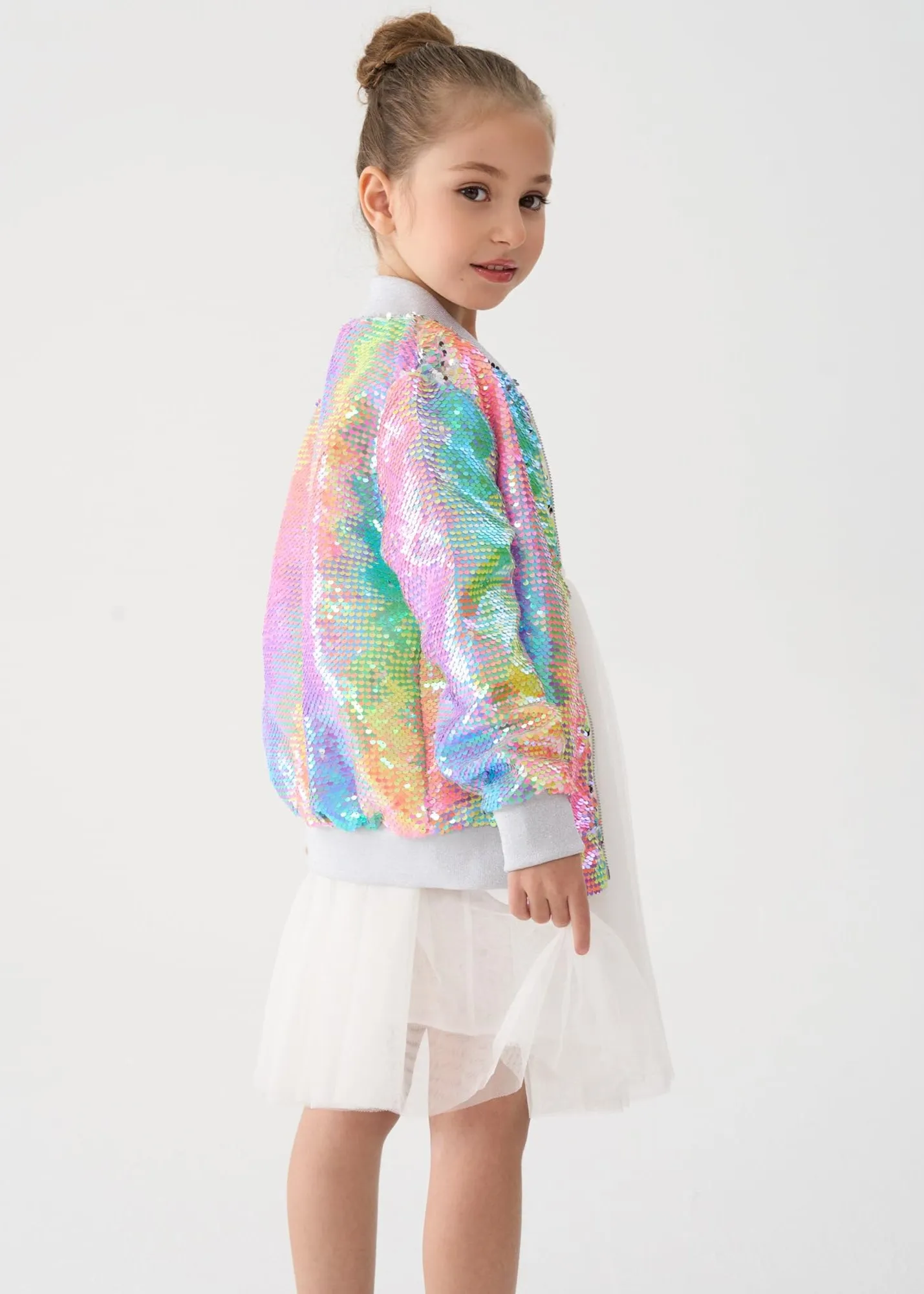 2Bunnies Girls' Spectrum Spark Sequin Bomber Jacket