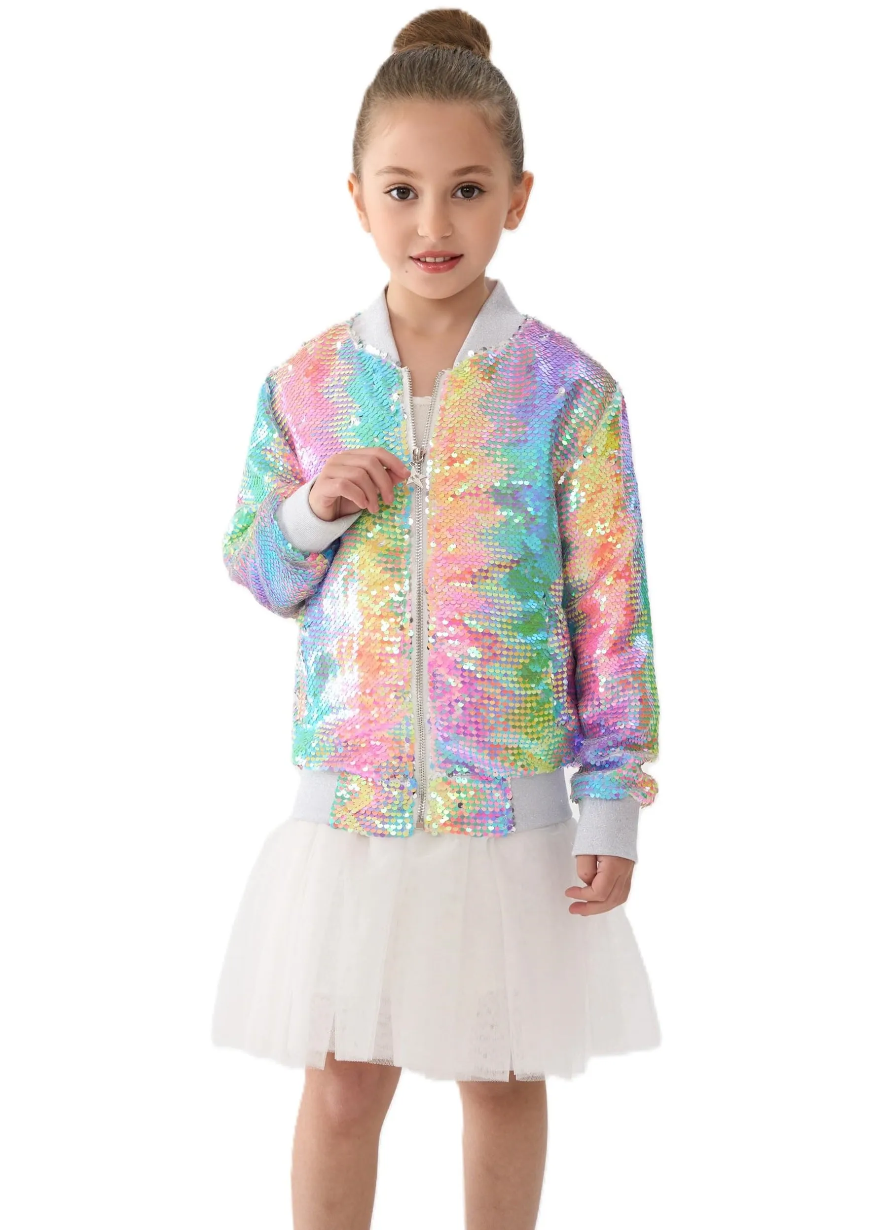 2Bunnies Girls' Spectrum Spark Sequin Bomber Jacket