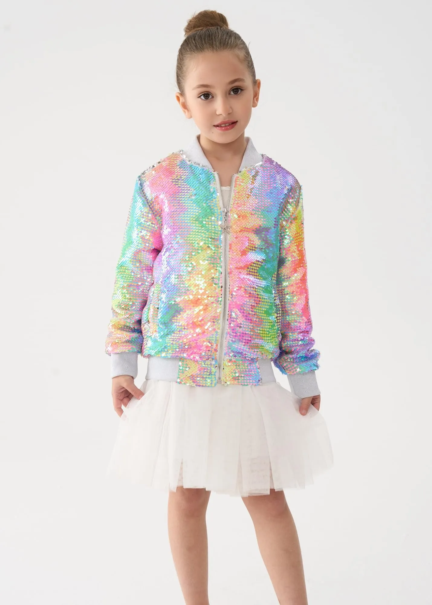 2Bunnies Girls' Spectrum Spark Sequin Bomber Jacket