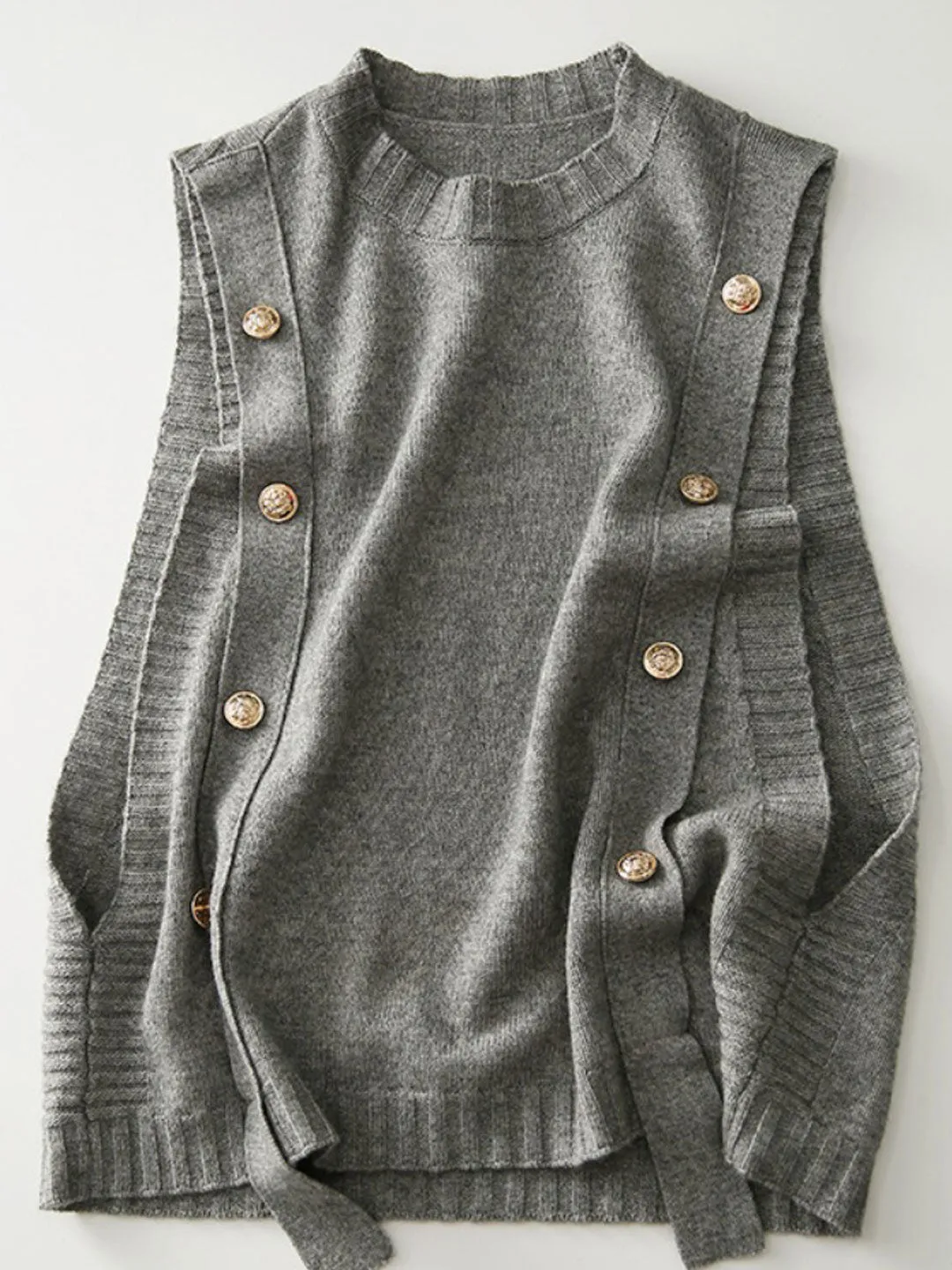 Abigail Loose Button Knitted Vest-Coffee