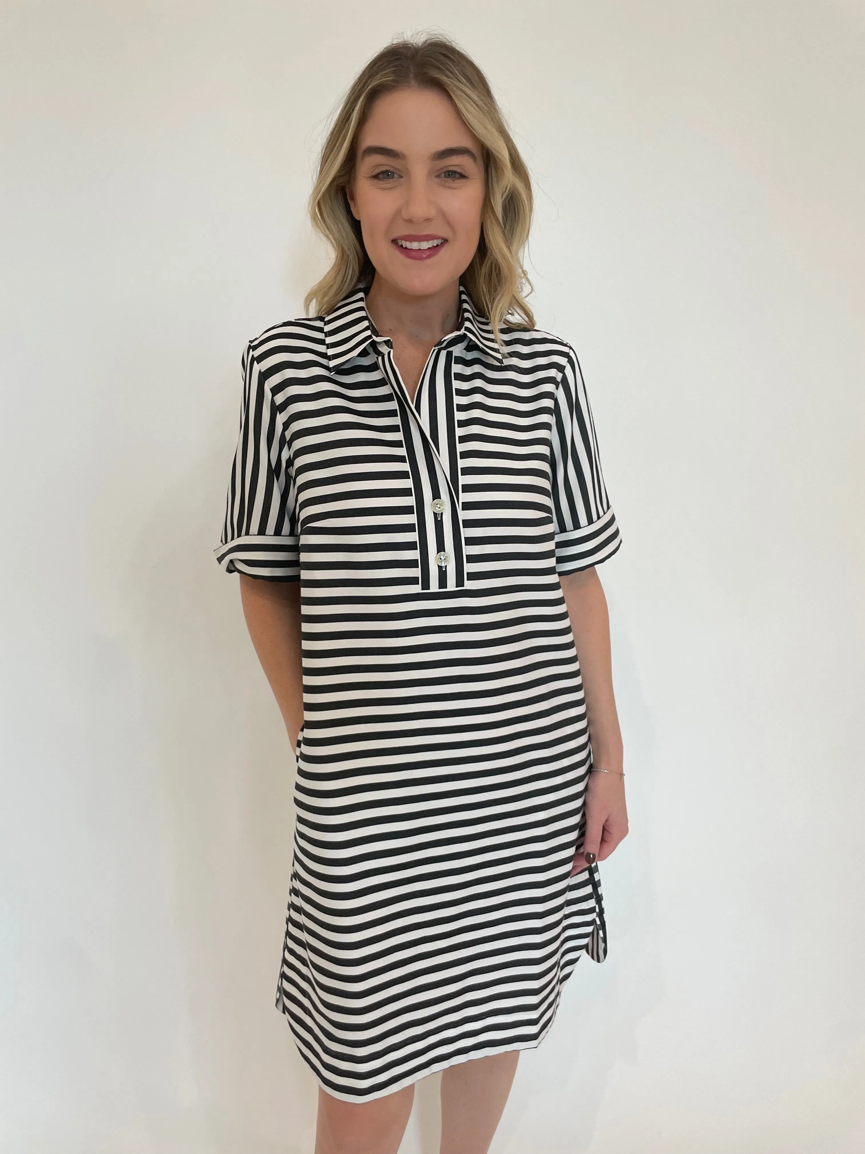 Aileen Stripe/Gingham Dress - Black/White