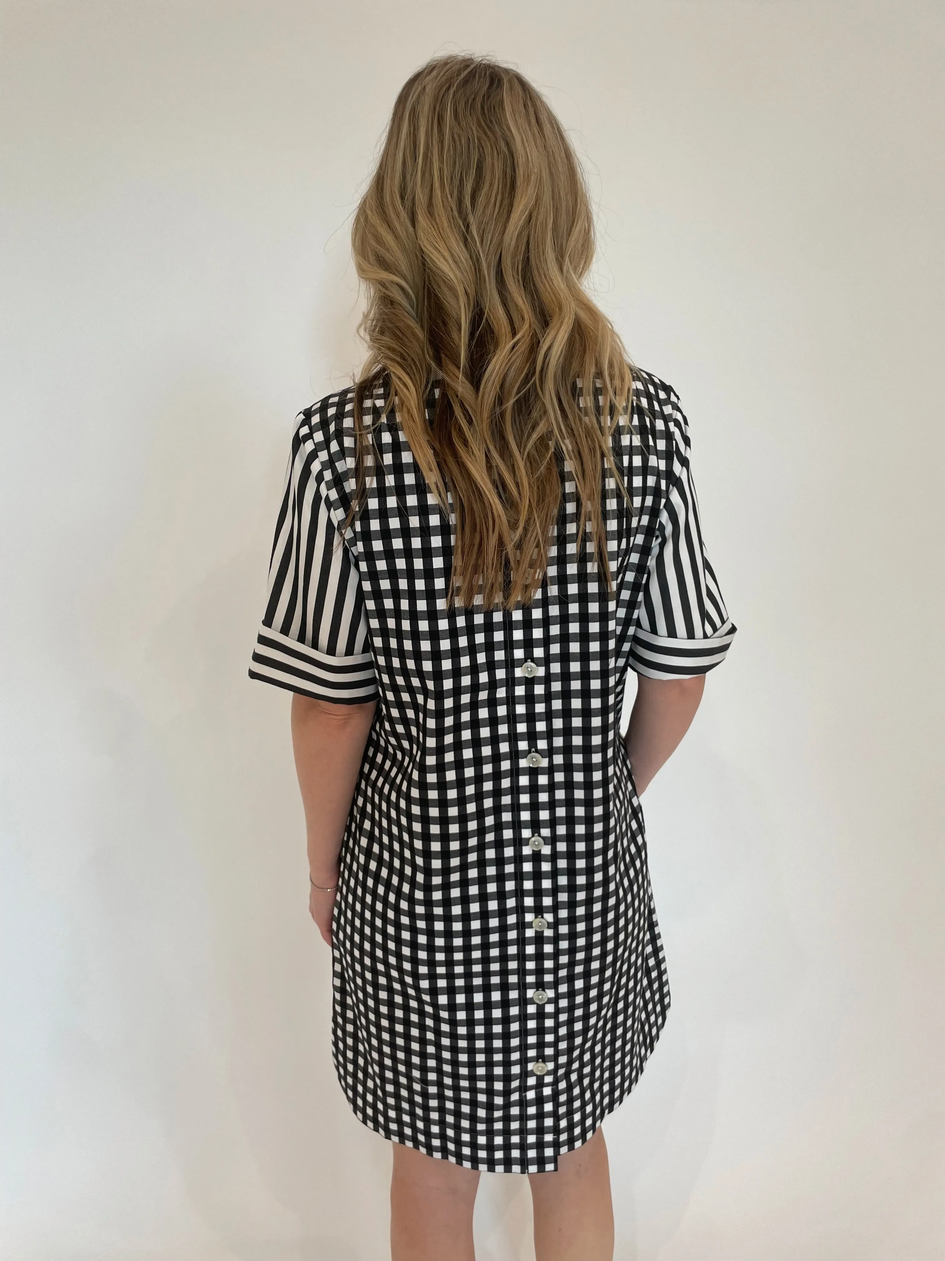 Aileen Stripe/Gingham Dress - Black/White