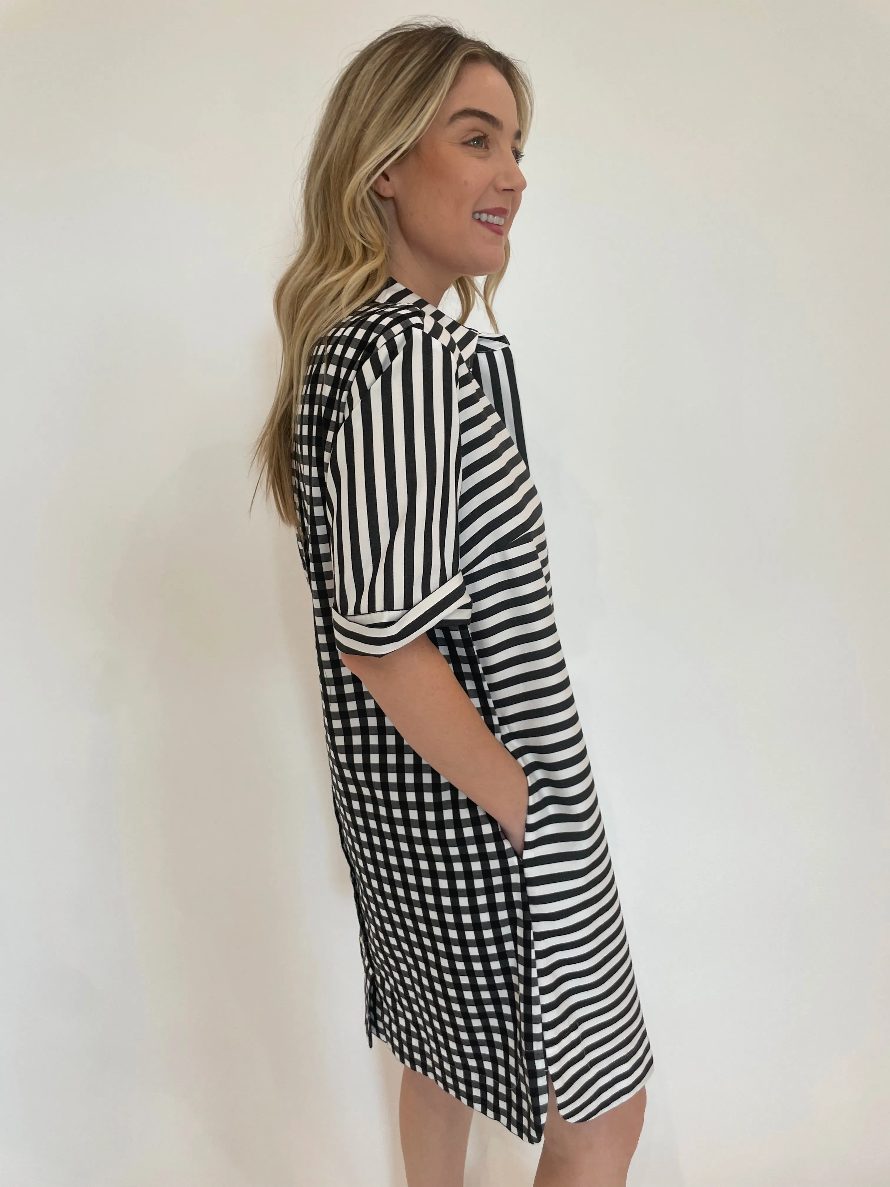 Aileen Stripe/Gingham Dress - Black/White