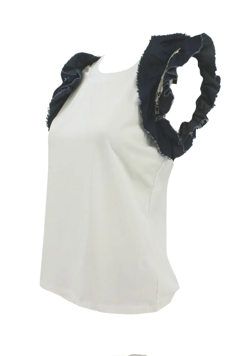 Alberto Makali Top With Denim Ruffle