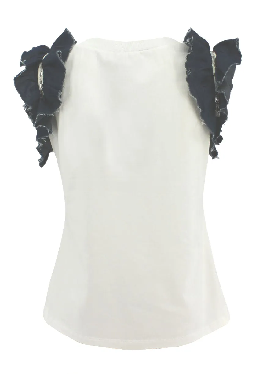 Alberto Makali Top With Denim Ruffle