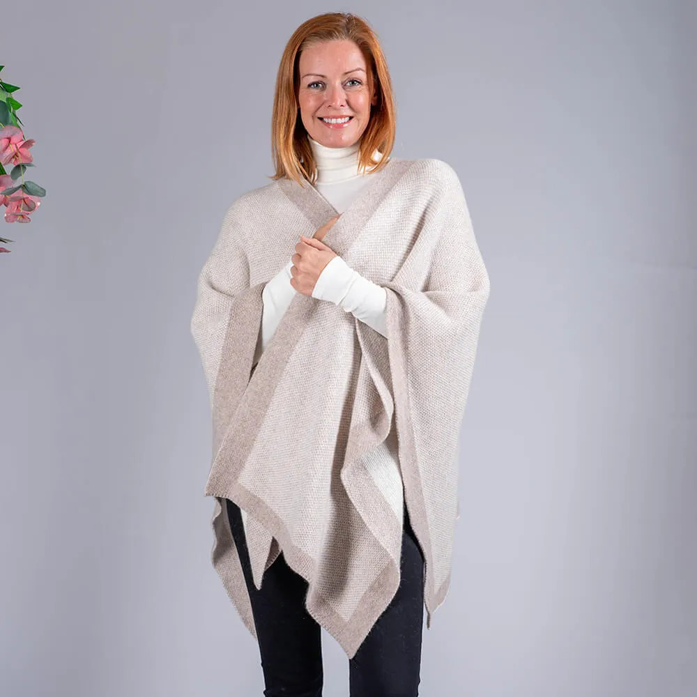 Almond and Ivory Reversible Wool and Cashmere Cape