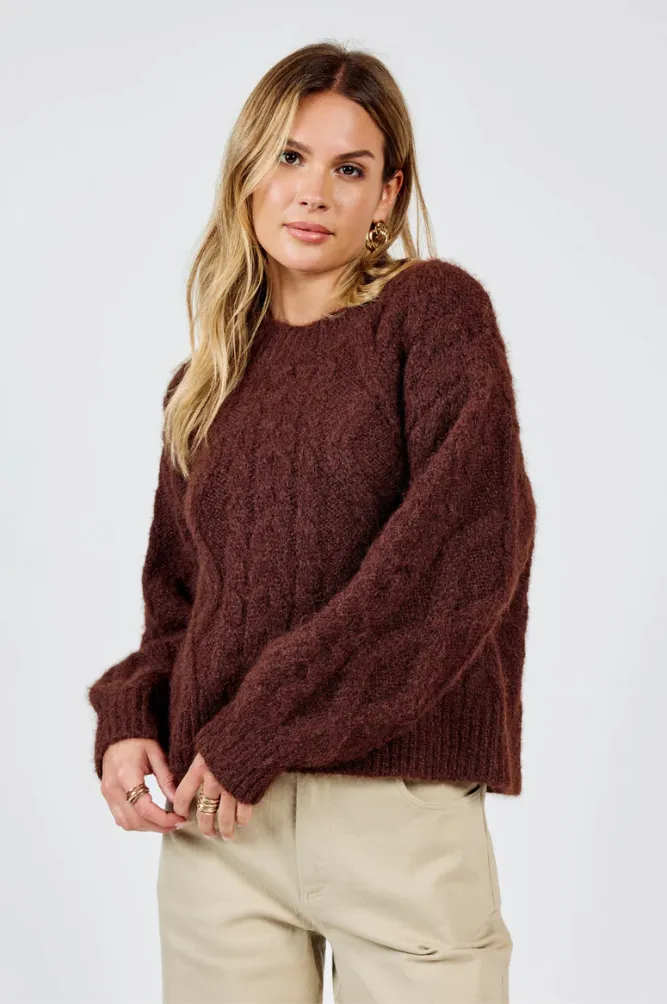 Aubree Brown Cable Knit Sweater