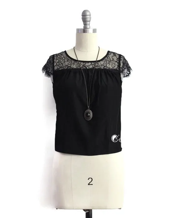 Berta Black Lace Cap Sleeve Top