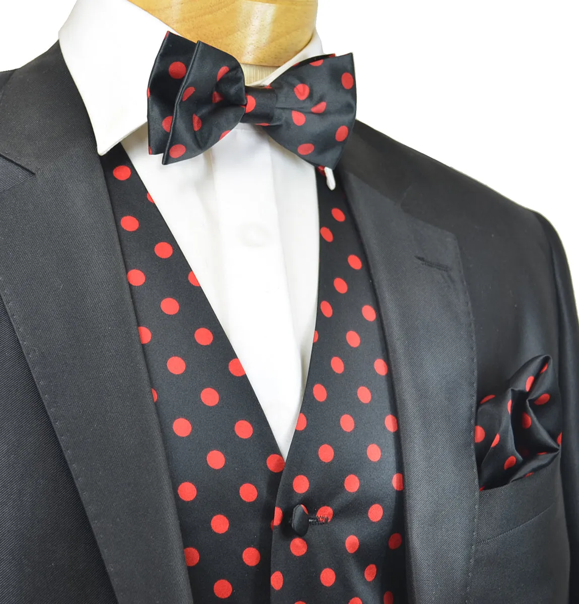 Black and Red Polka Dot Tuxedo Vest Set