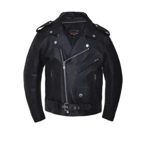 Black Leather Kids Sized Traditional Biker Jacket