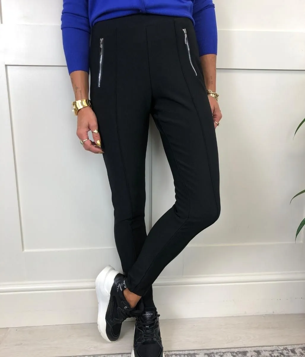 Black Zip Pocket Ponte Trousers