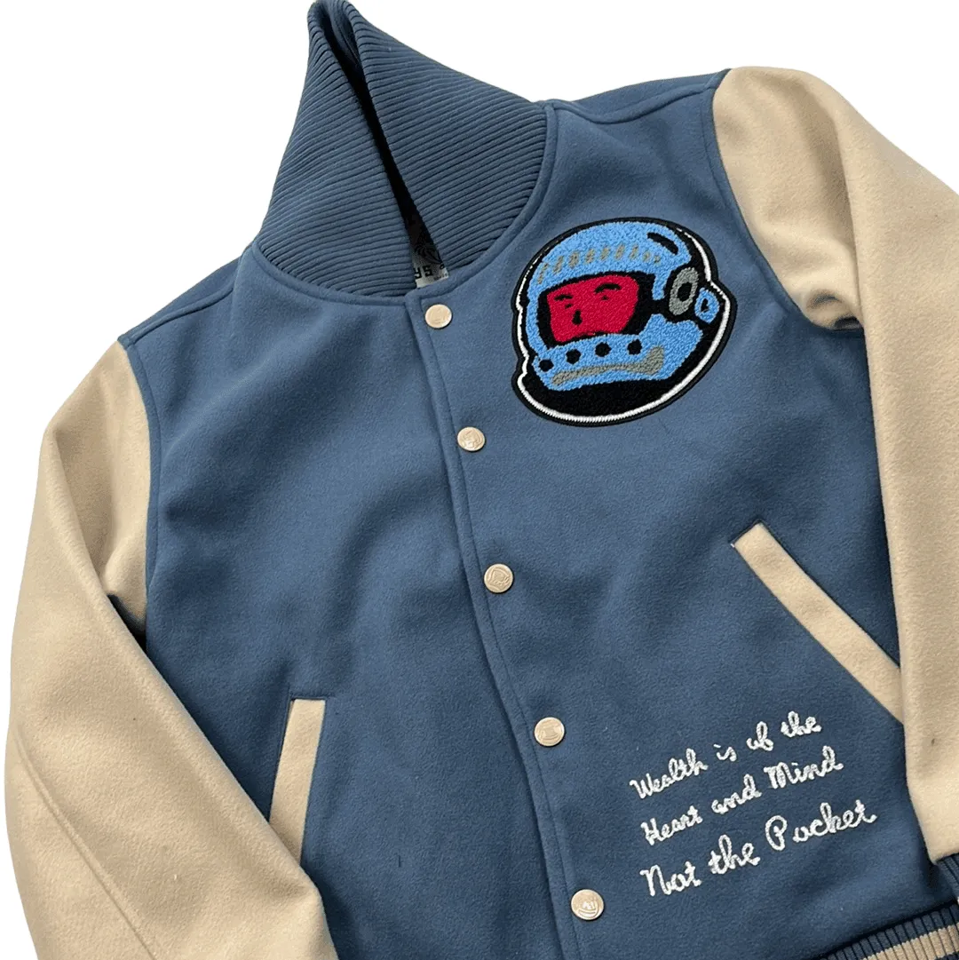 Blue   Cream Billionaire Boys Club (BBC) Varsity Jacket - Small