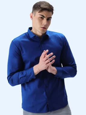 Blue Solid Cotton Full Sleeve Shirt