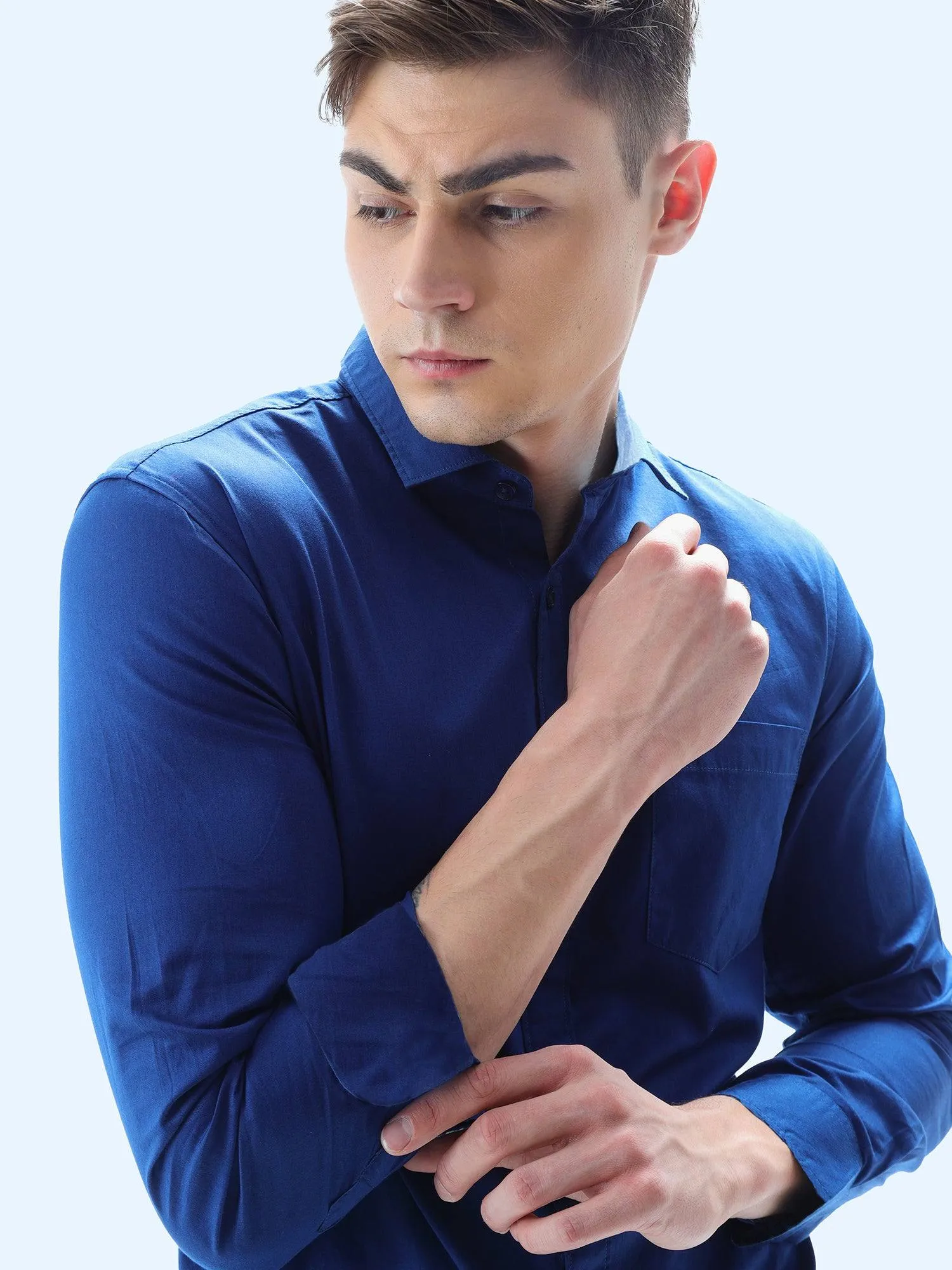 Blue Solid Cotton Full Sleeve Shirt