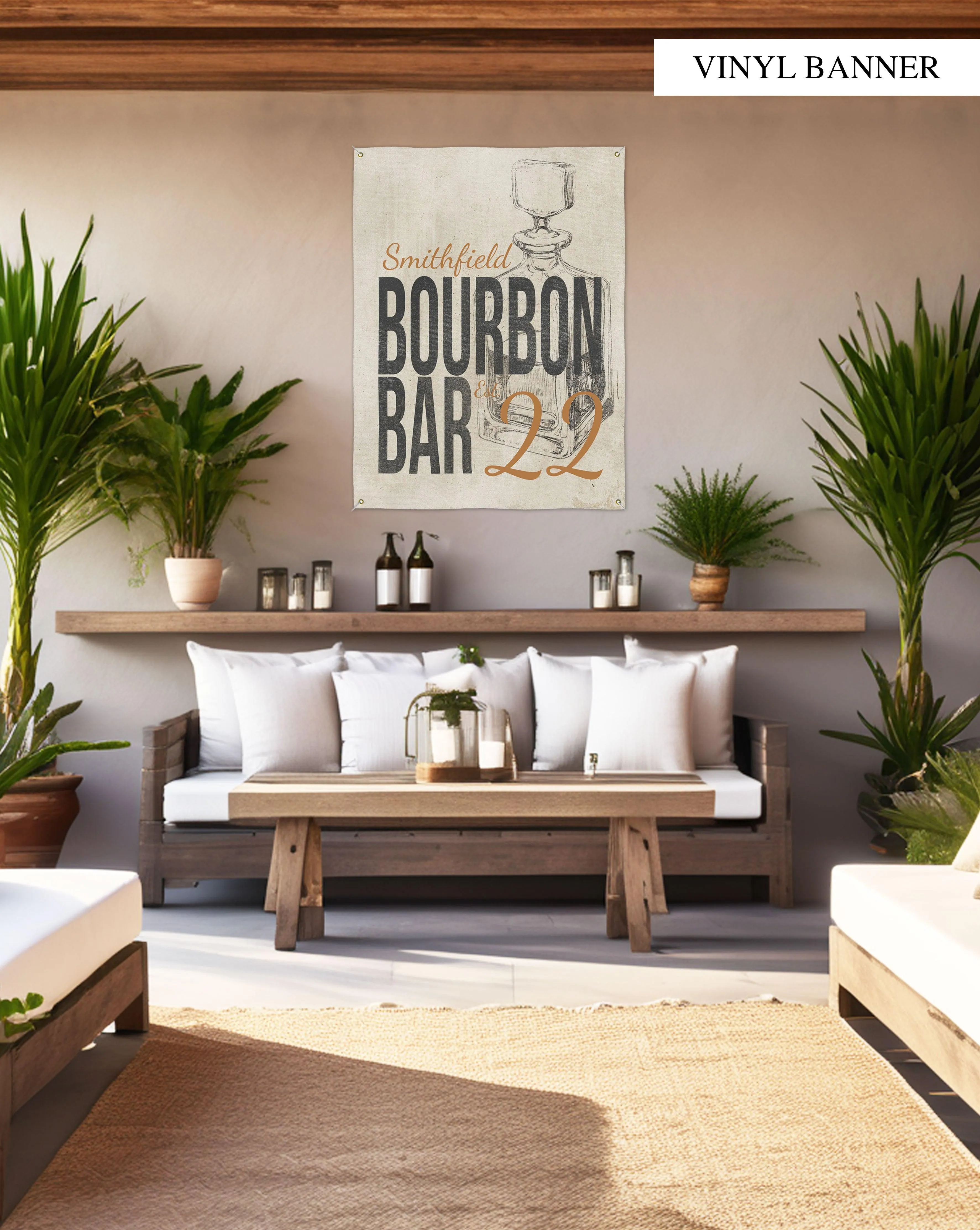 Bourbon Bar Backyard Bar & Grill Custom Vinyl Sign - Indoor/Outdoor Patio Lounge Weatherproof Decor