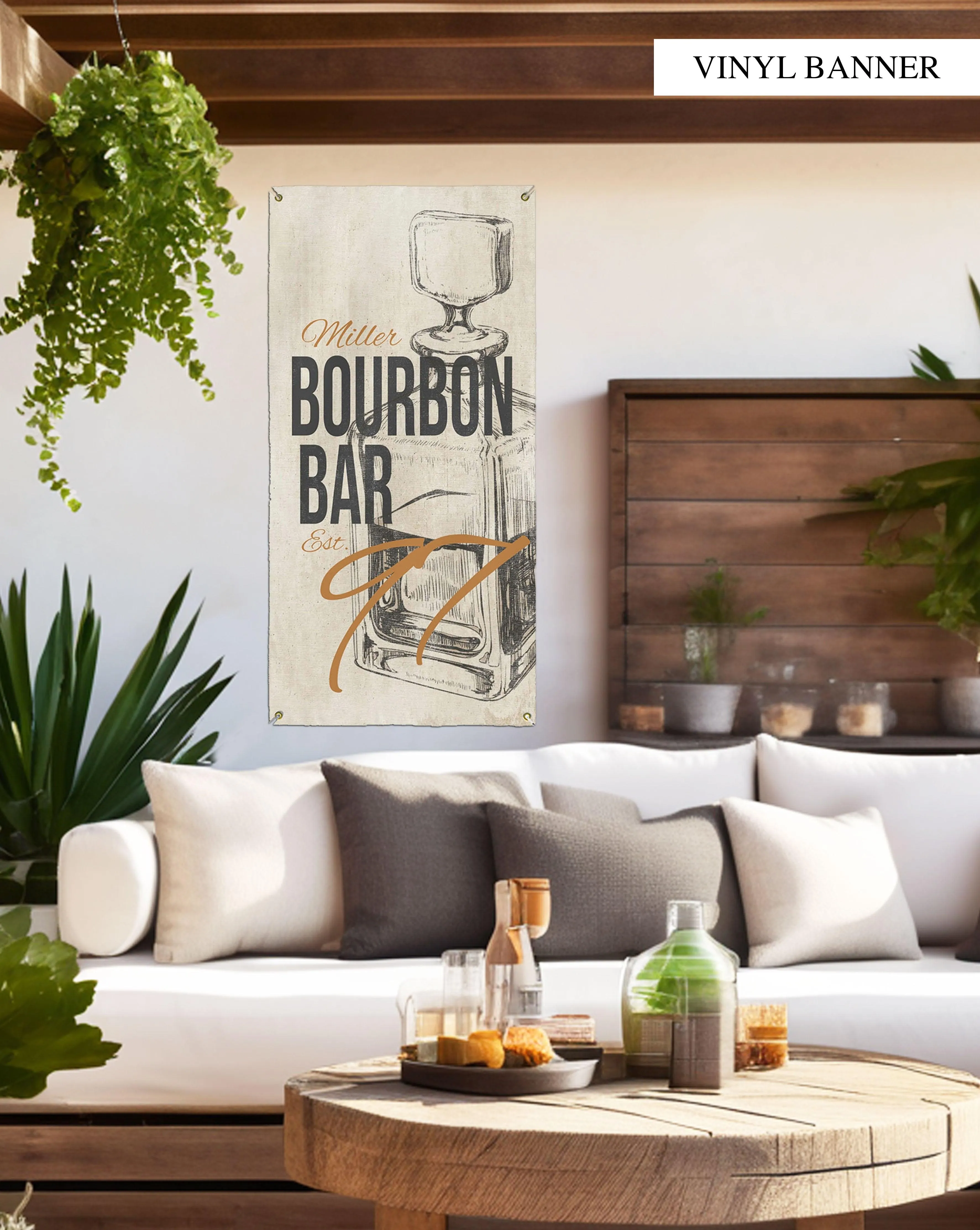 Bourbon Bar Backyard Bar & Grill Custom Vinyl Sign - Indoor/Outdoor Patio Lounge Weatherproof Decor