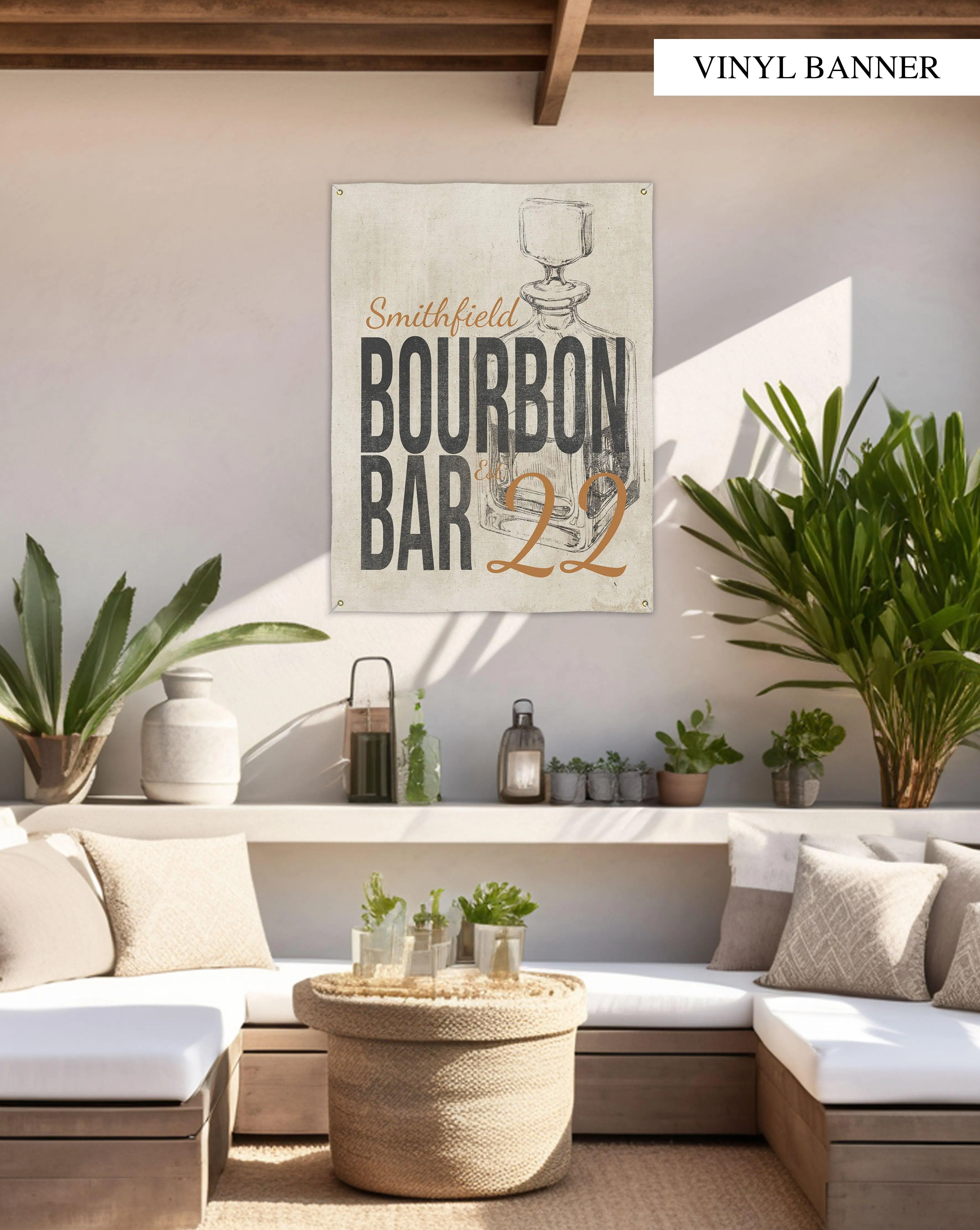 Bourbon Bar Backyard Bar & Grill Custom Vinyl Sign - Indoor/Outdoor Patio Lounge Weatherproof Decor