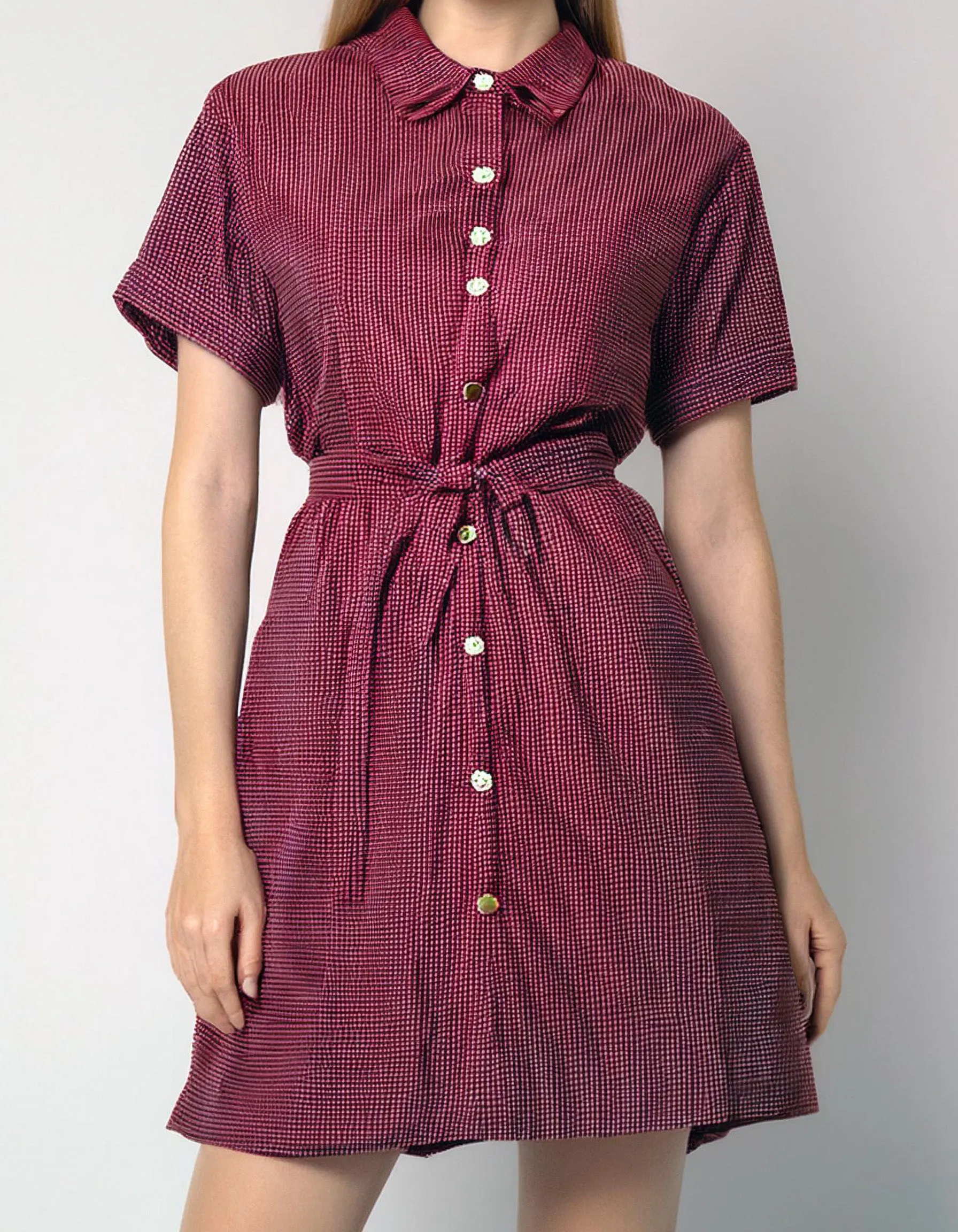 Burgundy Short Sleeve Shirt Dress