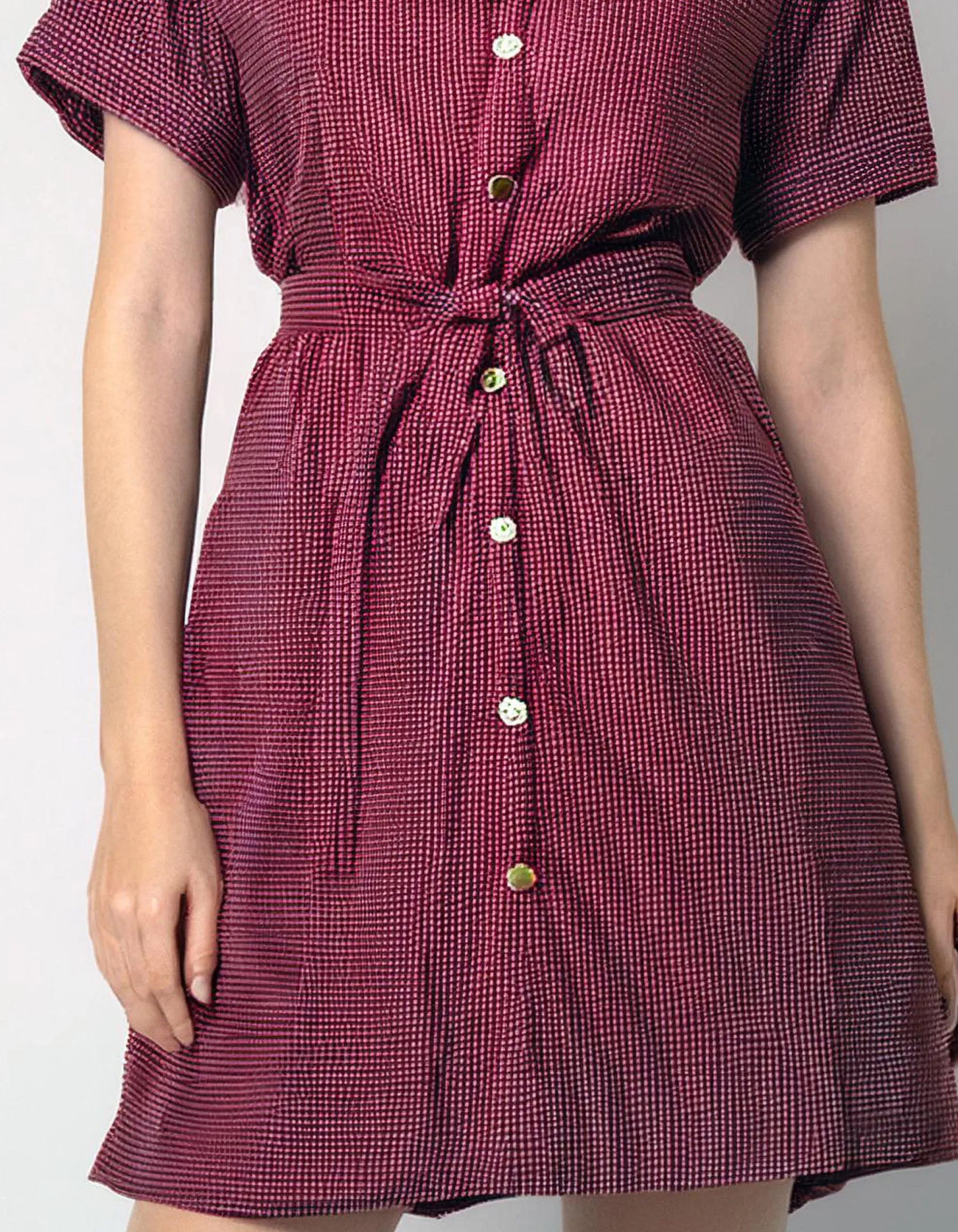 Burgundy Short Sleeve Shirt Dress