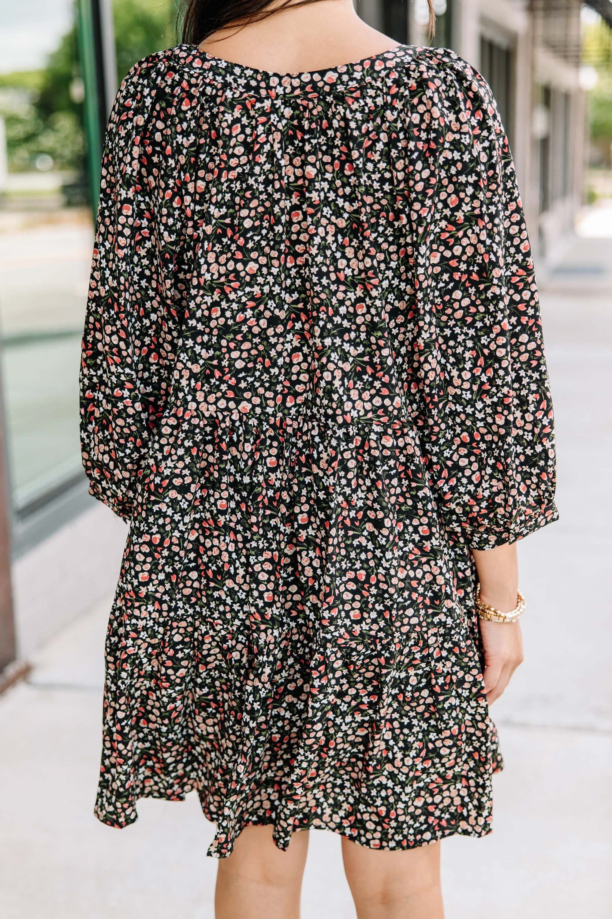 Can't Be Outdone Black Ditsy Floral Dress