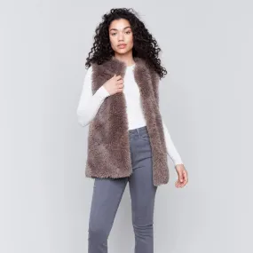 Charlie B Long Faux Vest in Taupe