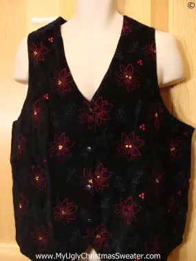 Cheap Velvety Poinsettia Black Christmas Vest