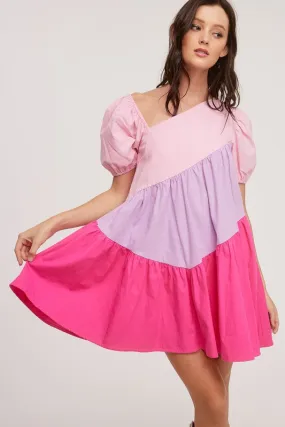 Colorblock Delight Pink Babydoll Dress