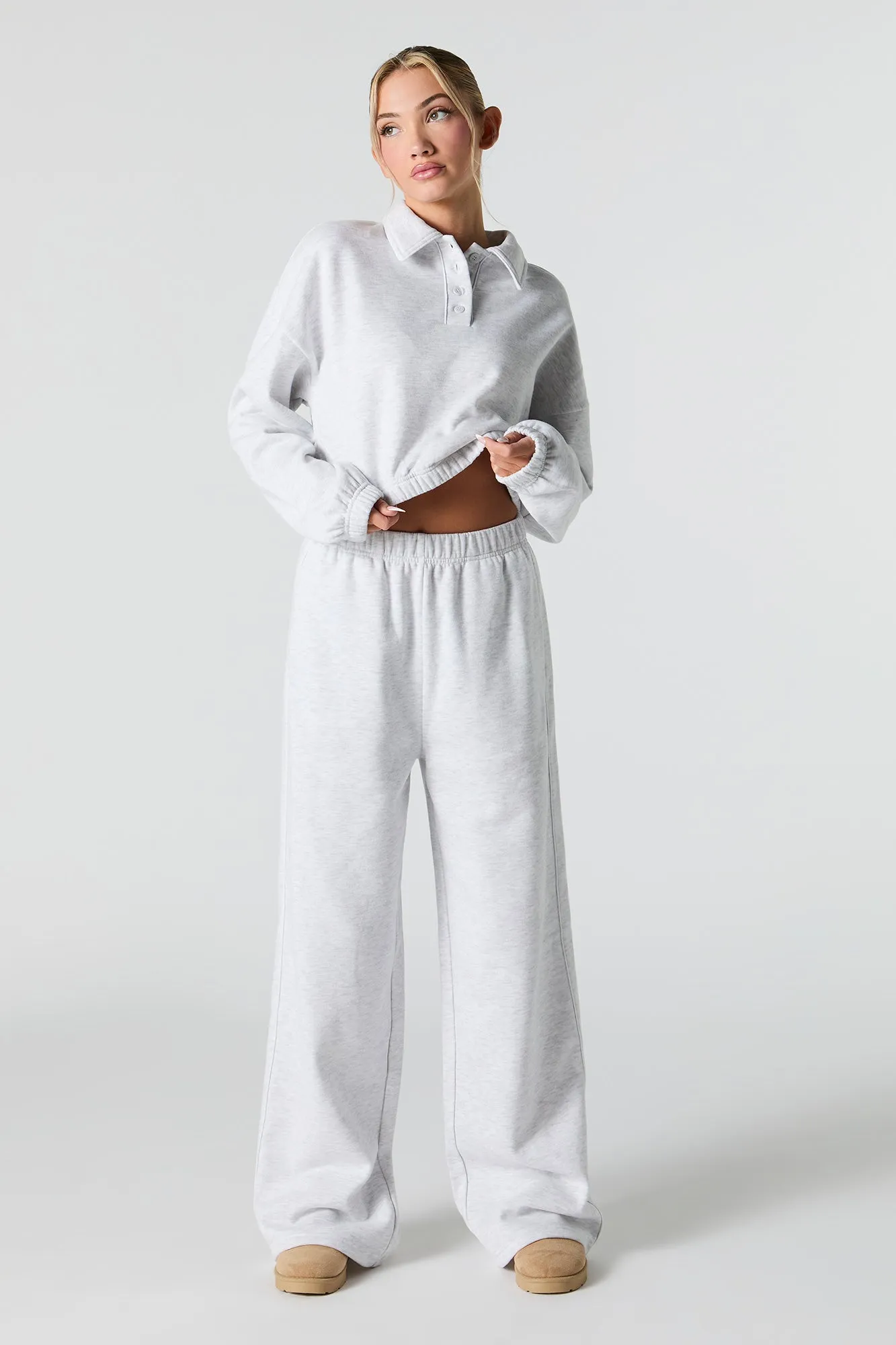 Contrast Stitch Fleece Wide Leg Sweatpant