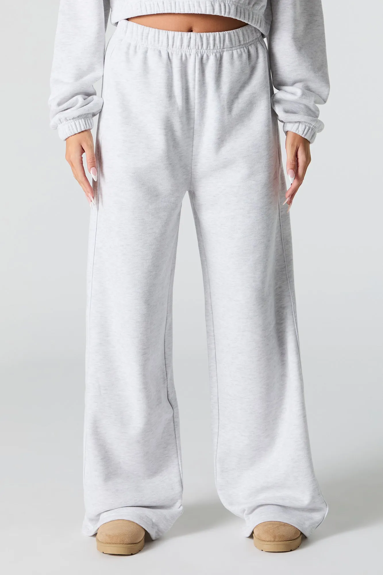 Contrast Stitch Fleece Wide Leg Sweatpant