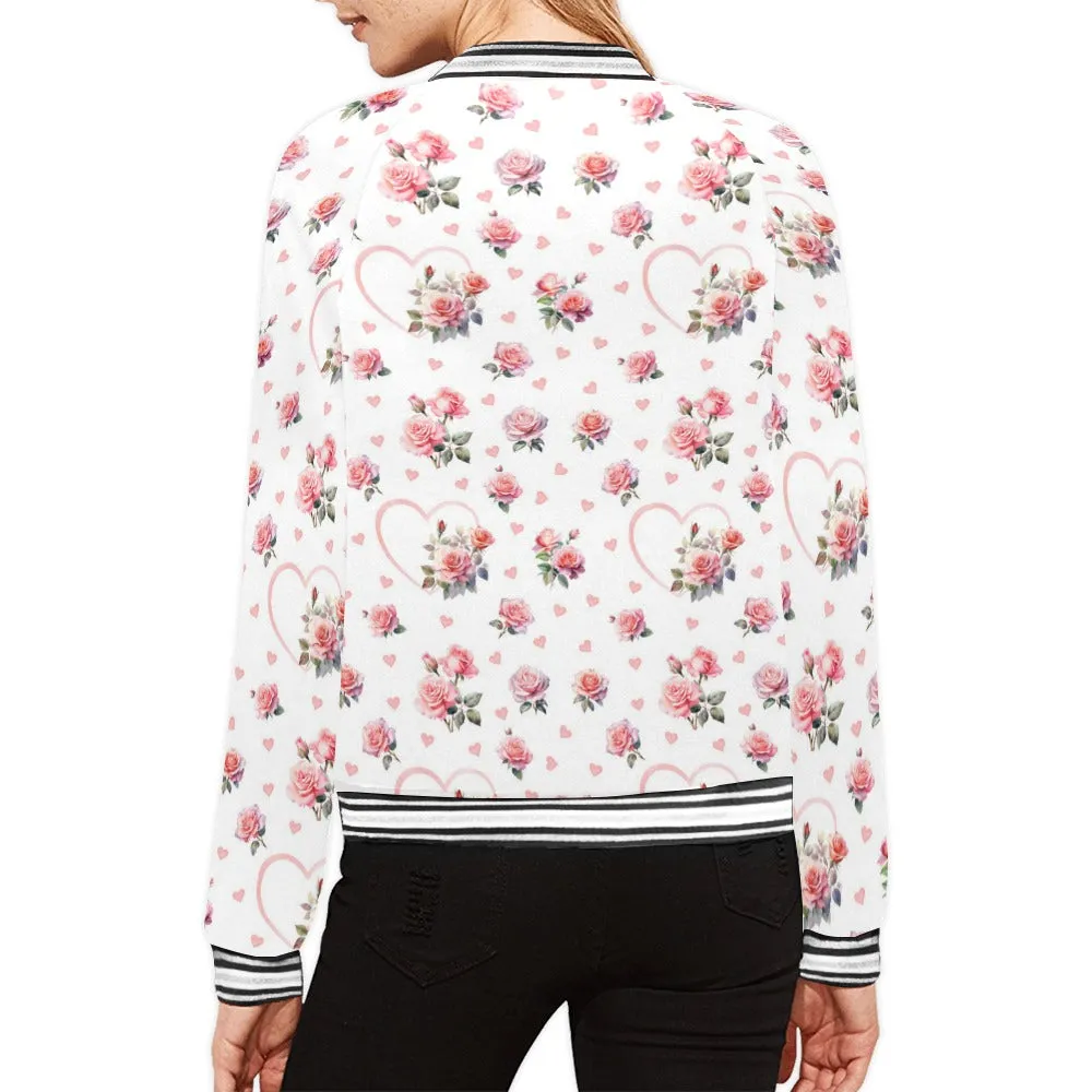 Coquette Hearts and Roses Bomber Jacket for Women