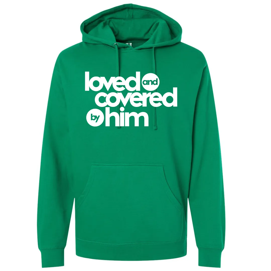 Couple Matching Hooded Sweatshirts- Loved and Covered by Him and Her