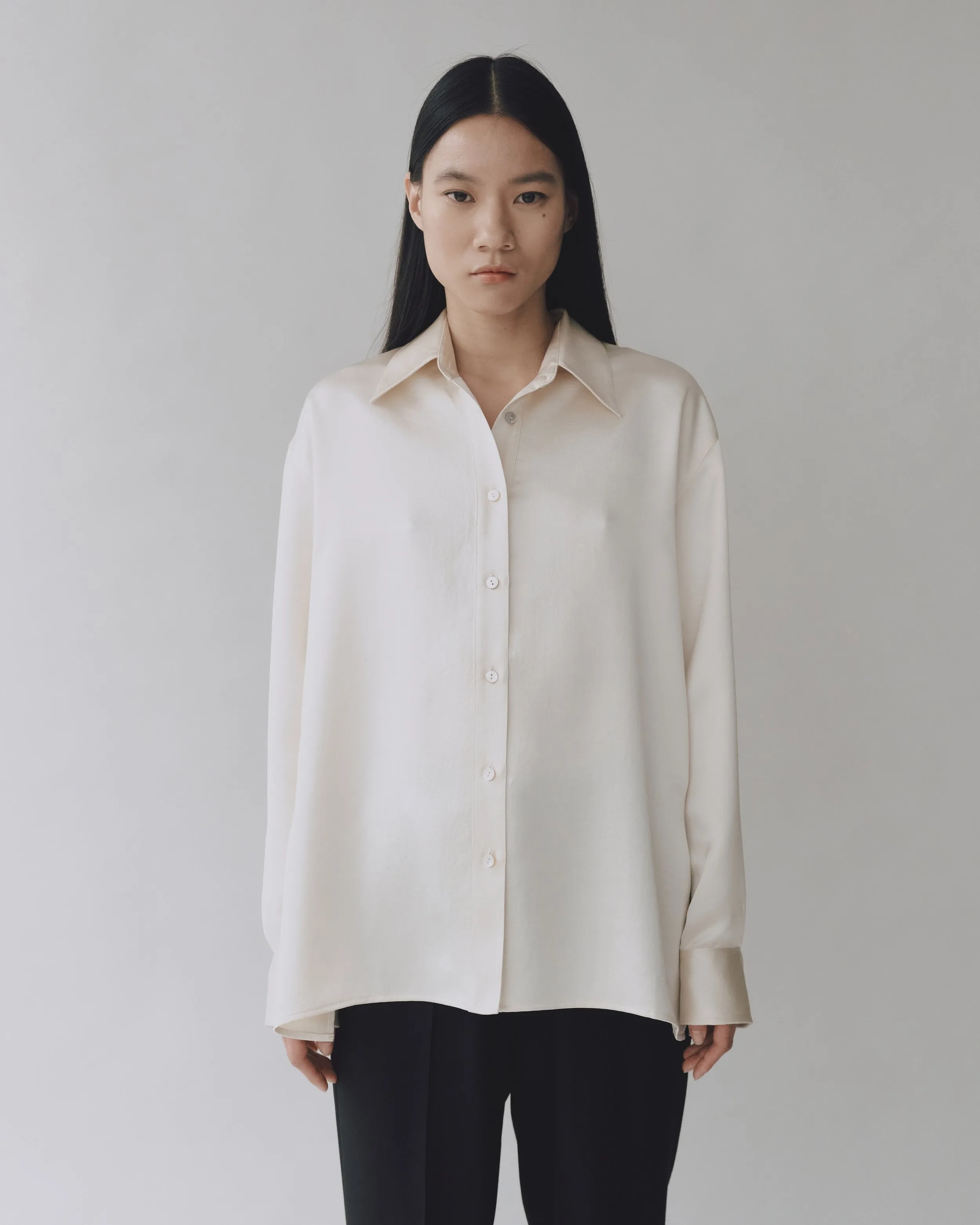 Cream Oversized Satin Shirt