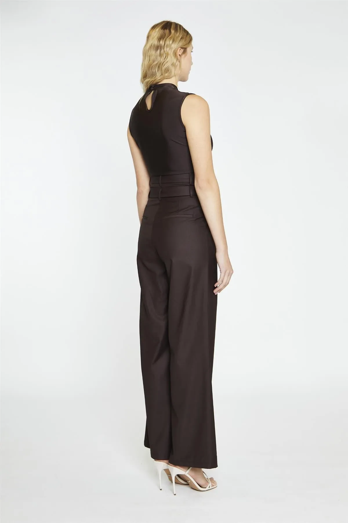 Dark-Brown Double Waisted Wide-Leg Trousers