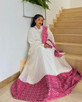 Elegant Ethiopian Dress Modern Habesha Dress in Captivating Pink Design