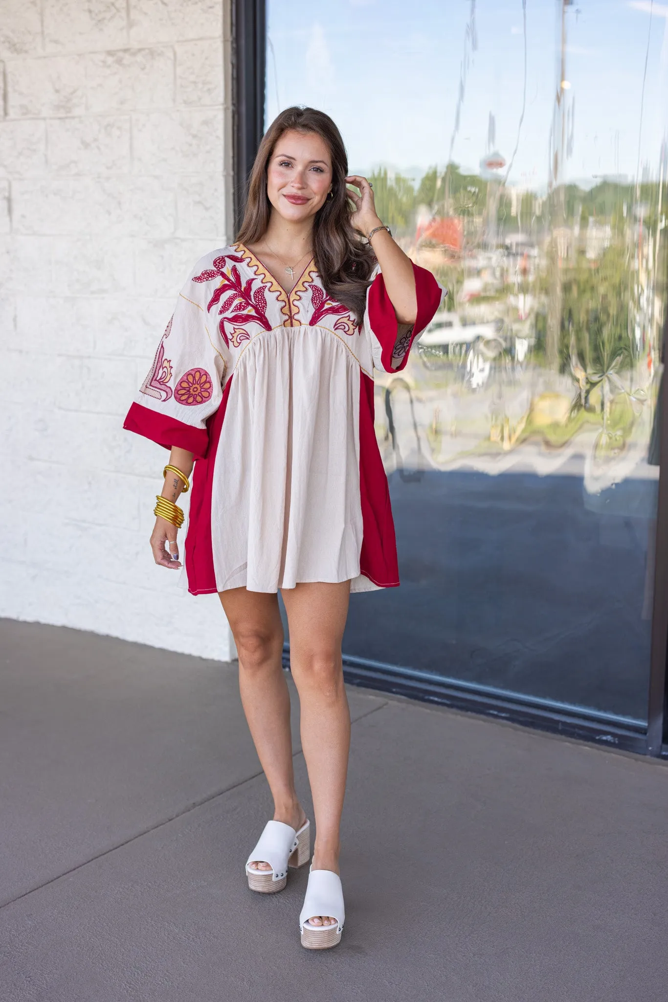 Embroidered Trends Taupe Babydoll Dress