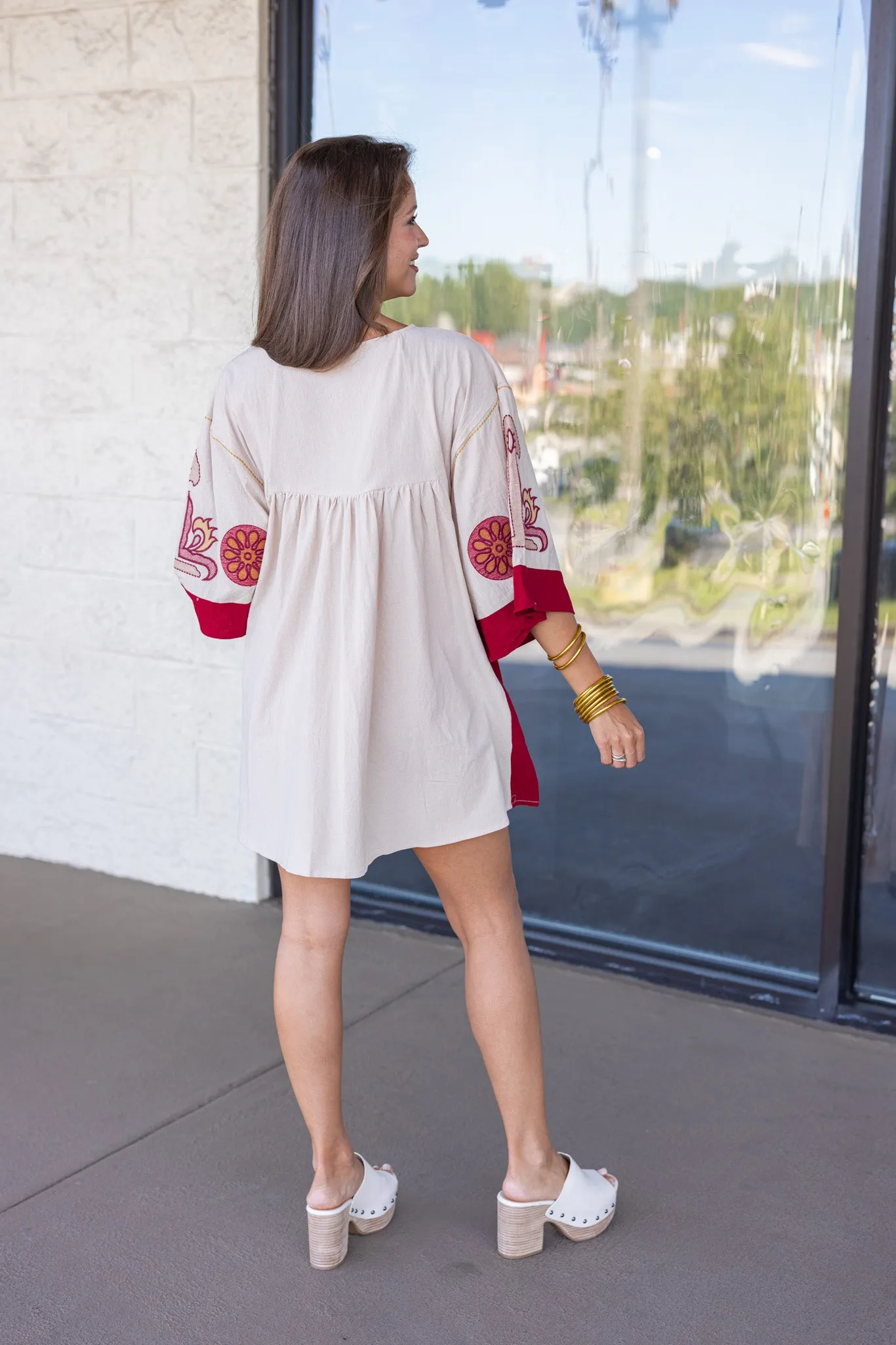 Embroidered Trends Taupe Babydoll Dress