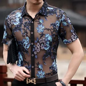 Embroidery Men Transparent Shirt