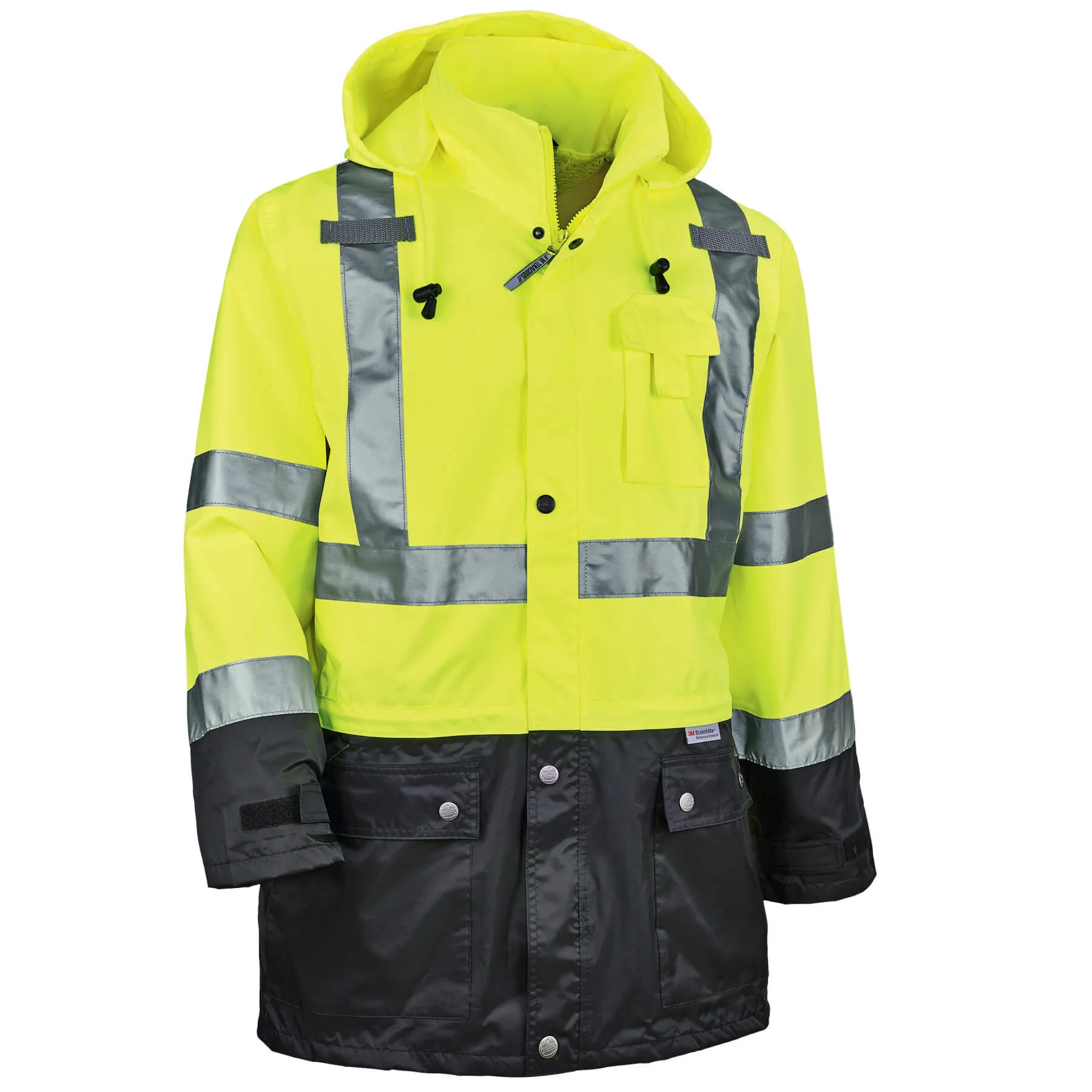 Ergodyne 25323 GloWear 8365BK Type R Class 3 Black Front Rain Jacket, Medium, HV Lime