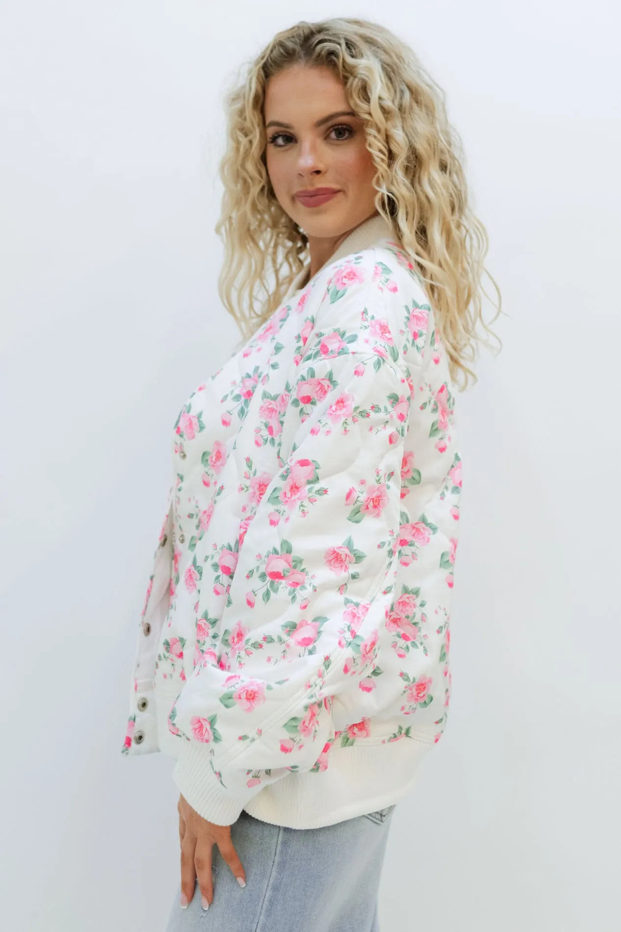 Fancy Floral Bomber Quilted Jacket