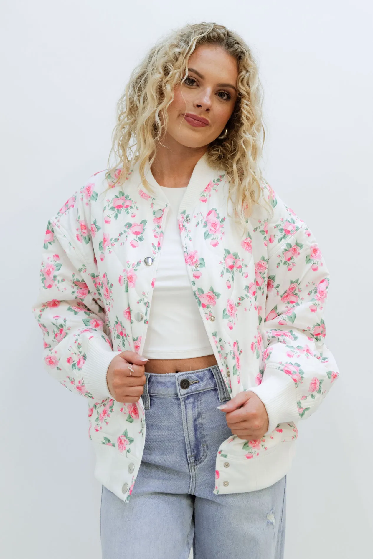 Fancy Floral Bomber Quilted Jacket