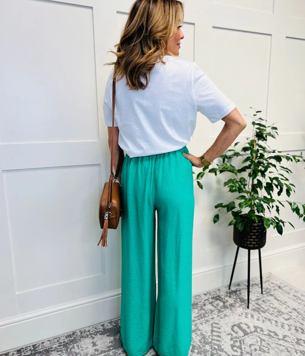 Green Linen Look Wide Trousers