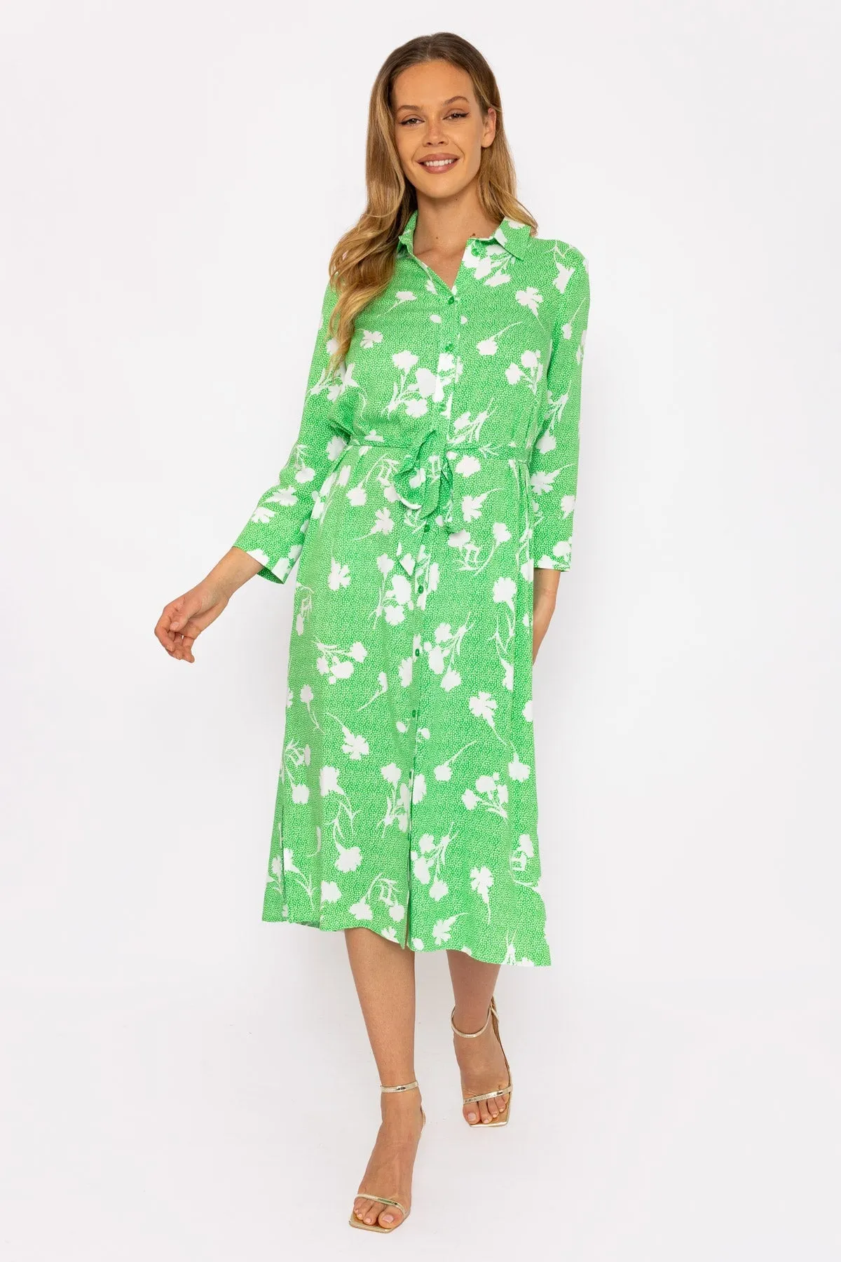 Green Printed Viscose Shirt Dress