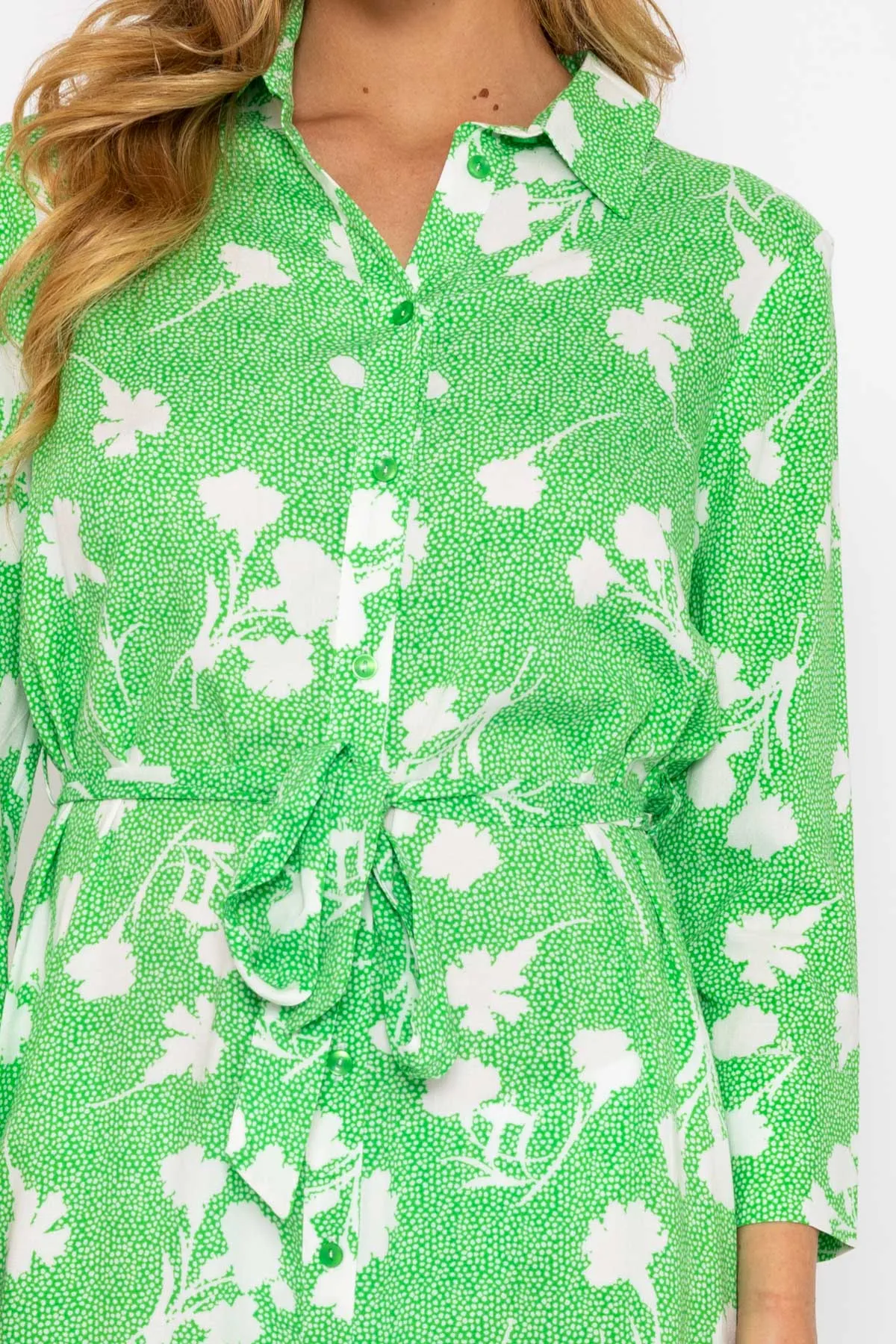 Green Printed Viscose Shirt Dress