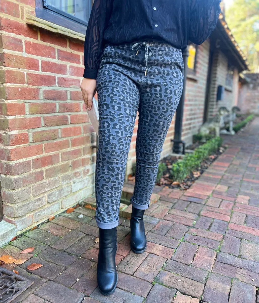 Grey Leopard Print Trousers