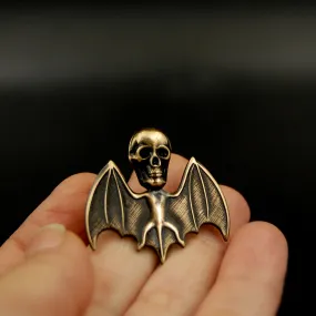 Handmade Flying Bat with Human Skull Pin, Unique Brooch Perfect for Halloween