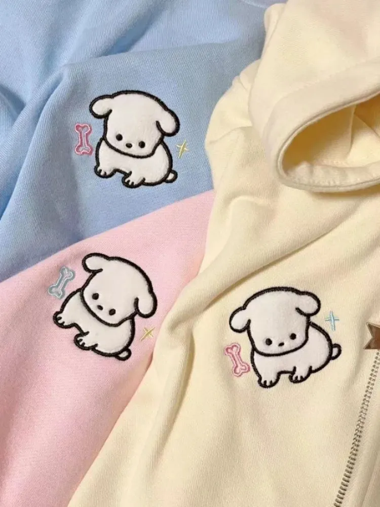 Harajuku Kawaii Japanese Zip Up Women Hoodie Pink Hooded Sweatshirt Long Sleeve Top Soft Gilrs