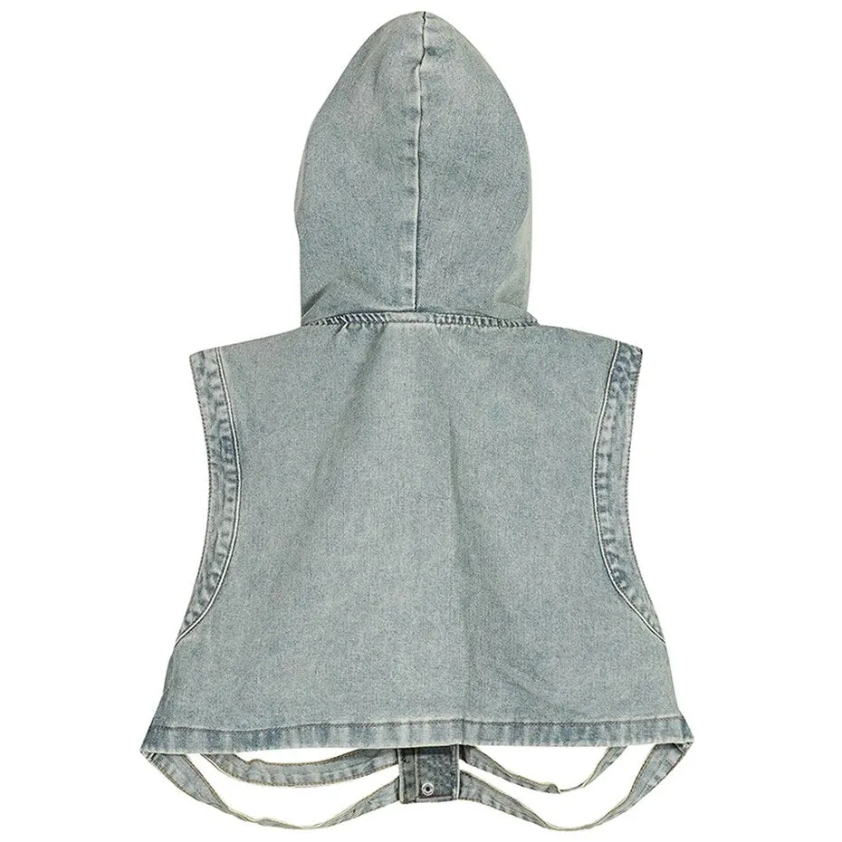 Hollow Skeleton Hooded Denim Vest