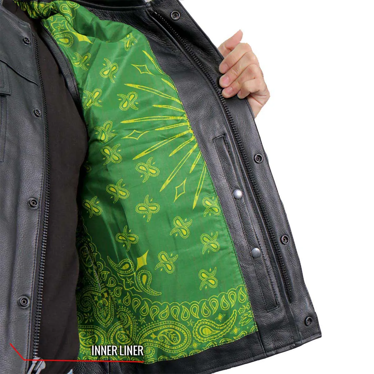 Hot Leathers VSM1050 Men’s Black 'Paisley Green' Conceal and Carry Leather Vest